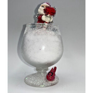 Vintage Mini Ceramic Japan Santa in Cordial/Martini Glass Gingerbread OMG OOAK